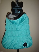 New Cynthia Rowley Hooded Faux Fur Trim Quilted Dog Parka Jacket Aqua L 18-20&quot; - £27.68 GBP