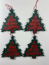Vintage Lot of 4 Wooden Green Red Christmas Tree 4.5 in Ornaments - £15.76 GBP