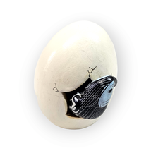 Hatched Egg Pottery Bird Black Blue Parrot Mexico Hand Painted Clay Signed 223 - £11.85 GBP