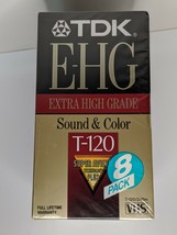 TDK E-HG Extra High Grade Sound &amp; Color T-120 Blank VHS Tapes 8 Pack NEW - £20.97 GBP