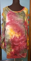 HEIMISH USA Women’s Plus Fall Colorful Peekaboo Slit Sleeve Top 3X Long Sleeve - £19.48 GBP