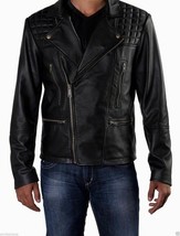 Mens Real Lambskin Leather Jacket Biker Motorcycle Black - £125.80 GBP
