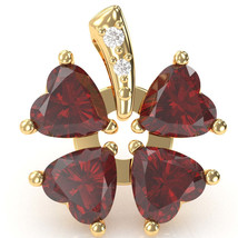 4 Leaf Clover Shamrock Lab-Created Ruby Diamond Pendant In 14k Yellow Gold - £318.88 GBP