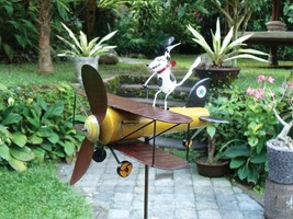 Spinner Wind Sculpture Garden Decor Windmill Metal Kinetic Unique Outdoor Plane - £50.44 GBP