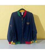 Janeve Jacket SIZE Large Navy Blue Colorblock Nautical Crest Zip Vintage - $41.61 CAD