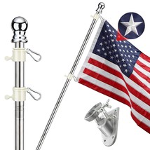 American Flag Pole Kit For House-6Ft Silver Flag And Pole With Wall Moun... - £32.25 GBP