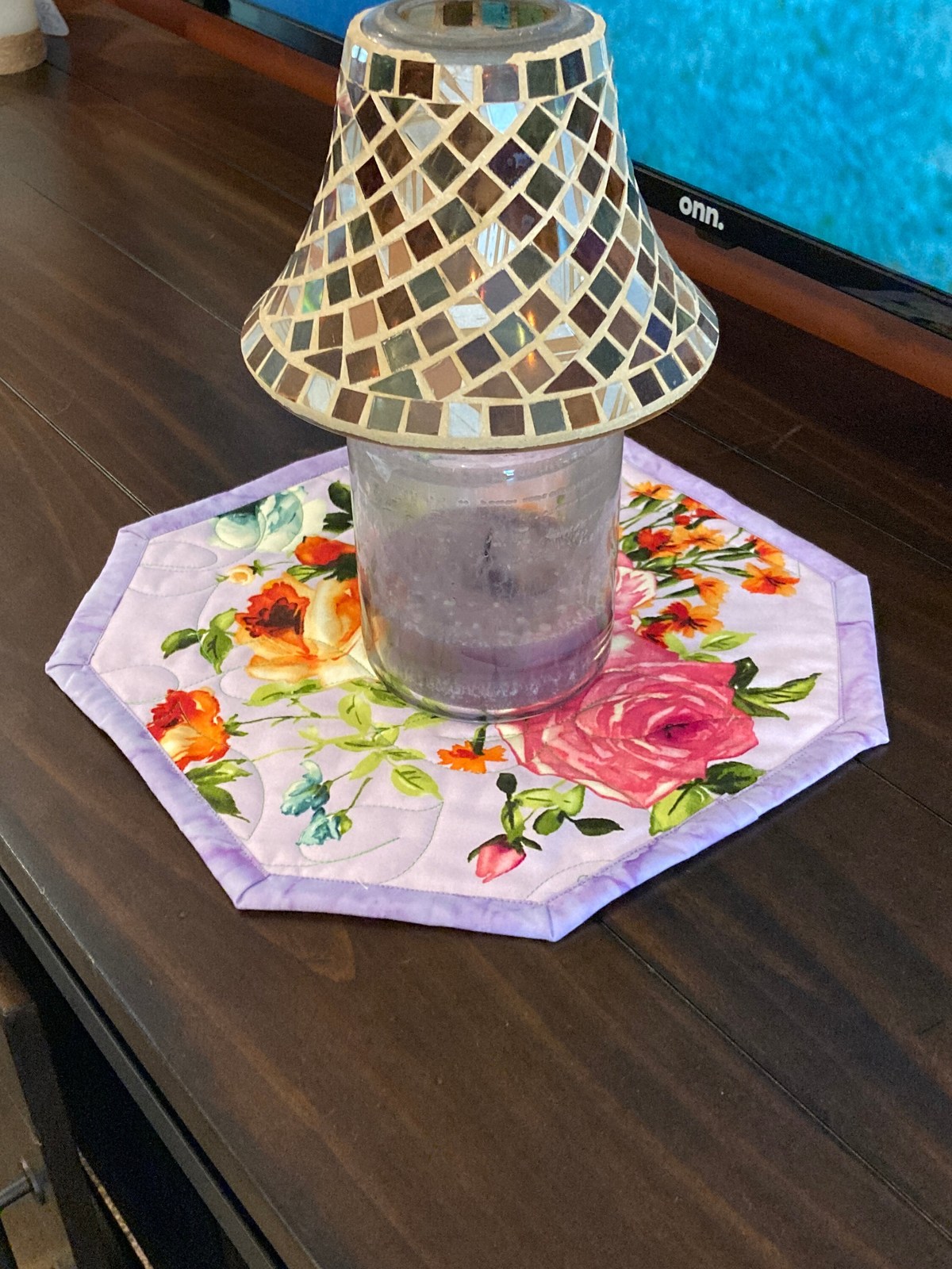 May Pink and Orange Roses Elegance Octagon Table Topper - $25.00
