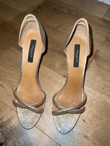 Ann Taylor Sparkly Gold Open Toe Strappy Heel Dress Sandal Size 8 - £19.60 GBP