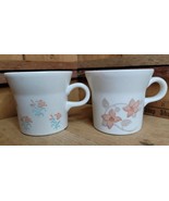 Lot of 2 Vintage Stoneware Coffee Tea Mugs Cups White Flowers Made in US... - $33.82 CAD