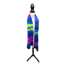 Vintage Neon Color Block Wave Womens Gitano Winter Scarf 64”X 9” Blue Pink Green - £24.44 GBP