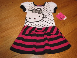 Girls youth Hello Kitty Dress 4 HK57738  Stripe black pink white NWT NEW... - $13.37