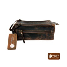 Handmade Full-Grain Leather Toiletry Bag: Brown Dopp Kit Travel Organizer - $3,674.10 MXN