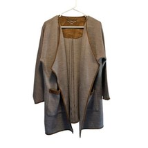 Soft Surroundings Open Cardigan Sweater Wool Blend Pockets Brown Petite Medium - £26.86 GBP