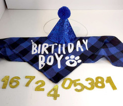 Pet Dog Puppy Cute Birthday Bandana Hat Set Party Supplies Number stickers - £5.98 GBP