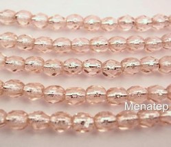 50 4 mm Czech Glass Firepolished Beads: Rosaline - Silver Lined - $2.23