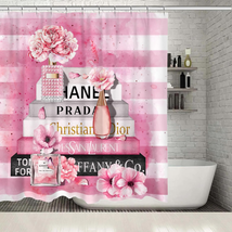 Fashion Shower Curtain, Pink &amp; Black Luxury Shower Curtains Girly Floral Perfume - £23.85 GBP