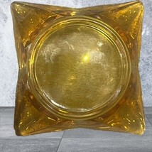 Vintage Square Amber Brown Gold Glass Ashtray Tobacco Cigarettes Cigars  3.5” - £11.96 GBP