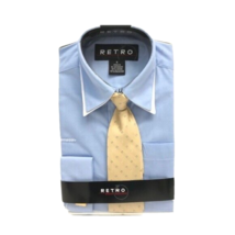 Retro Modern Dresswear Boys&#39; Powder Blue White Dress Shirt Beige Blue Tie Size 4 - £15.70 GBP
