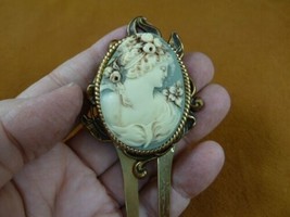 CHM33-2) Roman lady roses gray cameo brass hair pin pick stick accessory... - $33.65