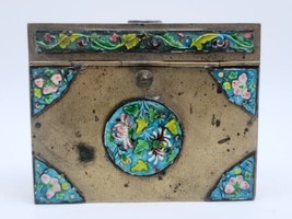 Antique / Vintage Chinese Repousse Enamel Brass Cigarette Box - $37.31