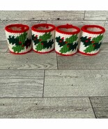 Vintage Christmas Napkin Rings Handmade Plastic Canvas Needlepoint Holly... - $118.17 MXN