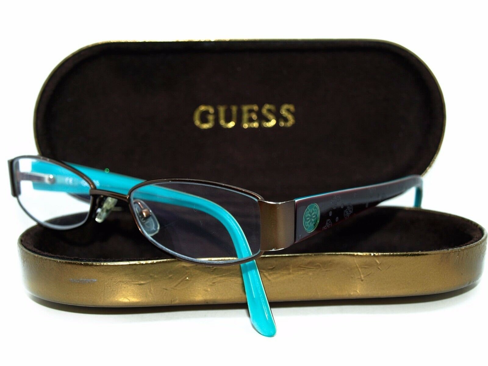 Guess Small Eyeglasses GU9028 Bronze on blue/turquoise Oval Frame 47[]16... - $24.99