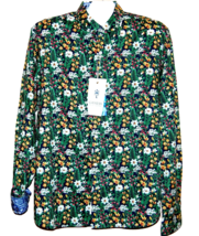 Ganesh Men&#39;s  Green Floral Cotton Soft Styled Italy Design Shirt Size VL - £59.56 GBP