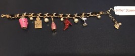 Betsey Johnson Gold Tone Going Out Charm Bracelet Woven Chain Accent NWT - £36.48 GBP