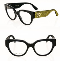 GUCCI AUTHENTIC 0103 Black Yellow Glitter Eyeglasses Optical Frame GG0103O 002 - £403.59 GBP