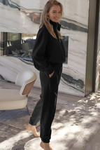 Black Half Zip up Pullover Active Top and Joggers Set - $828.36 MXN