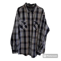 Beverly Hills Polo Club Men&#39;s 4X Black Grey White Plaid Button Up Shirt - $16.82