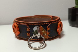 Handmade leather custom choker collar with O-ring &quot;Orange Ice Cream&quot; - £103.89 GBP