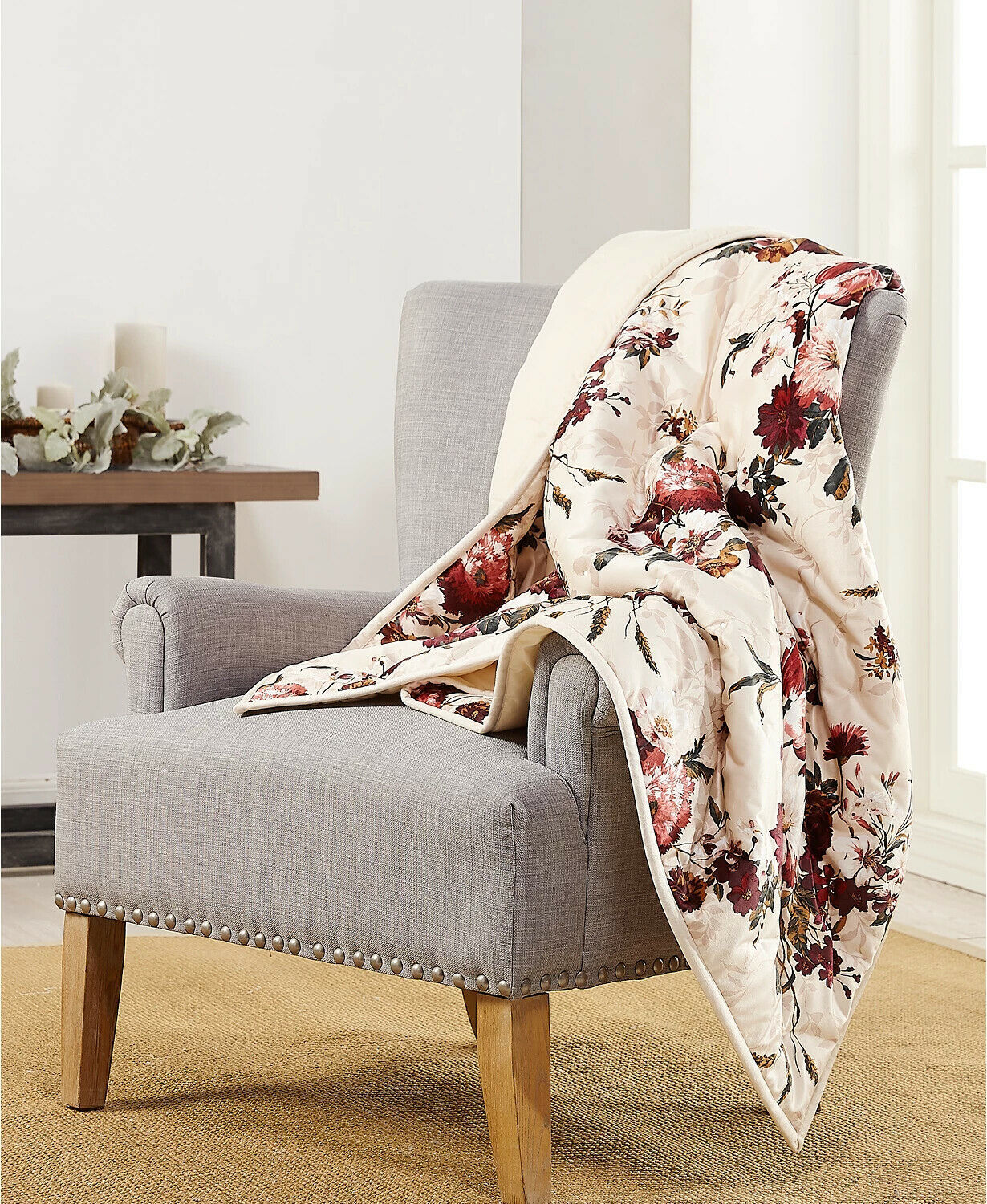 NEW GILDED FLORAL VELVET QUILTED THROW - MARTHA STEWART COLLECTION - $99.99