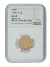 1907/7-D US Gold Liberty Half Eagle Graded by NGC as AU55! VP-001 - $86,333.45 MXN