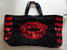 Bag - Victoria&#39;s Secret Black Tote Bag/Weekender with Red Sequins Lip Logo - €26,24 EUR