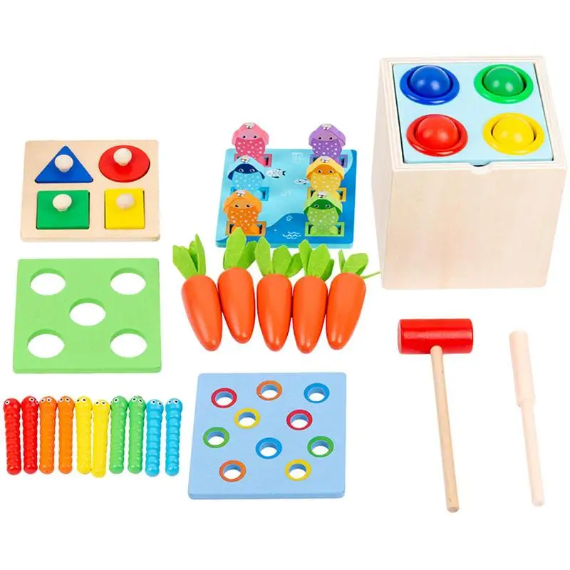 Montessori 5 In 1 Toy Wooden Play Kit Montessori Toy Magnetic Fishing Pulling - £26.03 GBP+