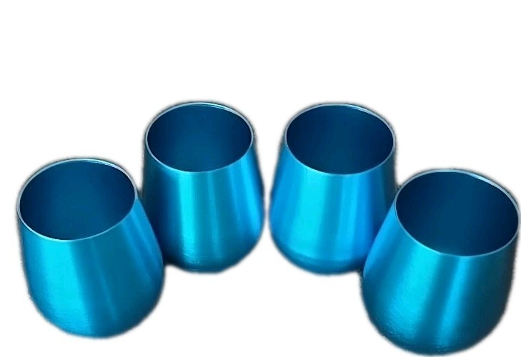 Four (4) ~ Retro ~ Aluminum ~ Stemless Glasses ~ BLUE ~ 12 oz. ~ 3.75&quot; Tall - $25.00
