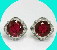 14k White Gold Plated 1.30Ct Round Cut Simulated Red Ruby Stud  Earrings Women - £65.35 GBP