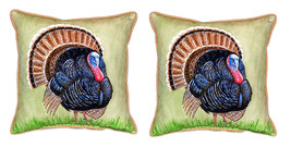 Pair of Betsy Drake Wild Turkey Large Indoor Outdoor Pillows 18x18 - £70.05 GBP