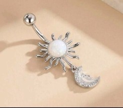 Sun Belly Bar / Belly Ring - Body Piercing Jewellery - Gold And Opalite Crystal - £8.98 GBP