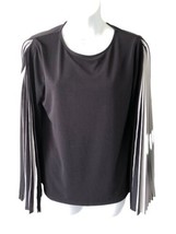 Chico’s Blouse Top Womens Size 0 Black Striped Pleated Sleeve Chiffon Pu... - £21.50 GBP