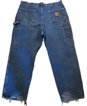 Carhartt Baggy Jeans Mens 38x30 B13 Original Dungaree Distressed Blue Denim USA - £30.04 GBP