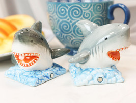 Ceramic Nautical Ocean Great White Sharks Salt And Pepper Shakers Figuri... - £13.32 GBP