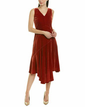  Lafayette 148 New York Ashlena Vneck Asymmetrical Draped Velvet Midi Dress 12 - £178.48 GBP