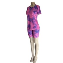 Women Tie Dye Sportwear 2PC Outfit Matching Short Sleeve Top and Shorts Set M - £21.41 GBP