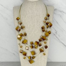 Gold Tone Muti Strand Wire Brown Shell Tiered Necklace - £5.56 GBP