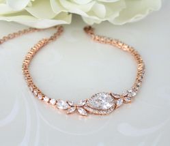 10.00Ct Pear Cut Diamond Tennis Women Bracelets 14K Solid Rose Gold Finish - £169.64 GBP