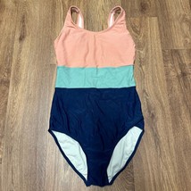 DM Fashion Womens One Piece Swim Suit Size XS Color Block Stripe Blue Peach - $13.86
