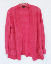 Talbots Rose Pink Linen Open Knit Cardigan Sweater Striped Weave Pockets MEDIUM - £25.05 GBP