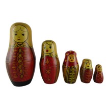 Vintage USSR Russian Nesting Matryoshka Wooden Hand Painted Stacking Dolls 5 Pc - £13.70 GBP